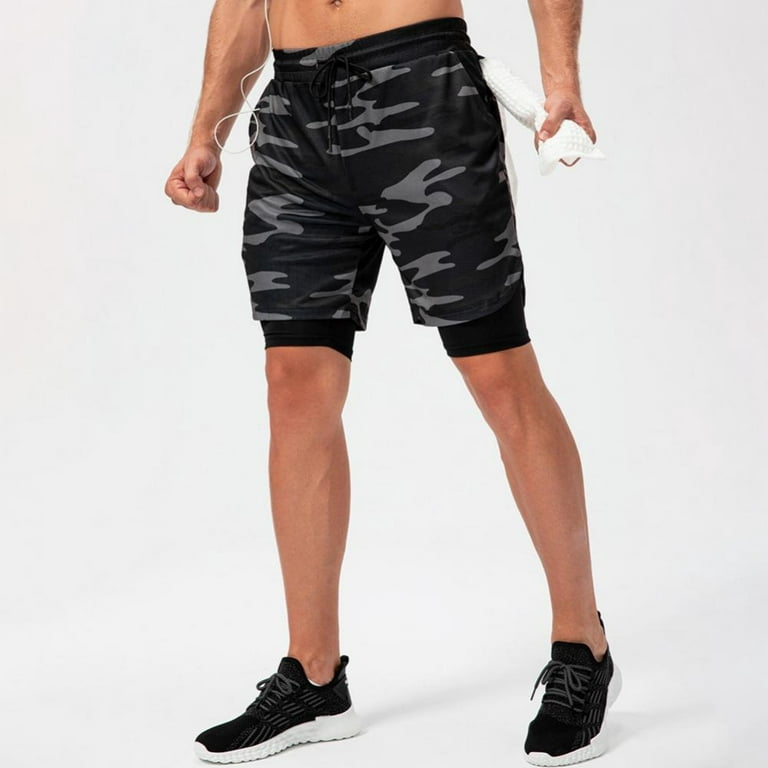 Aosijia 2 in 1 Mens Active Running Shorts with Pockets Basketball