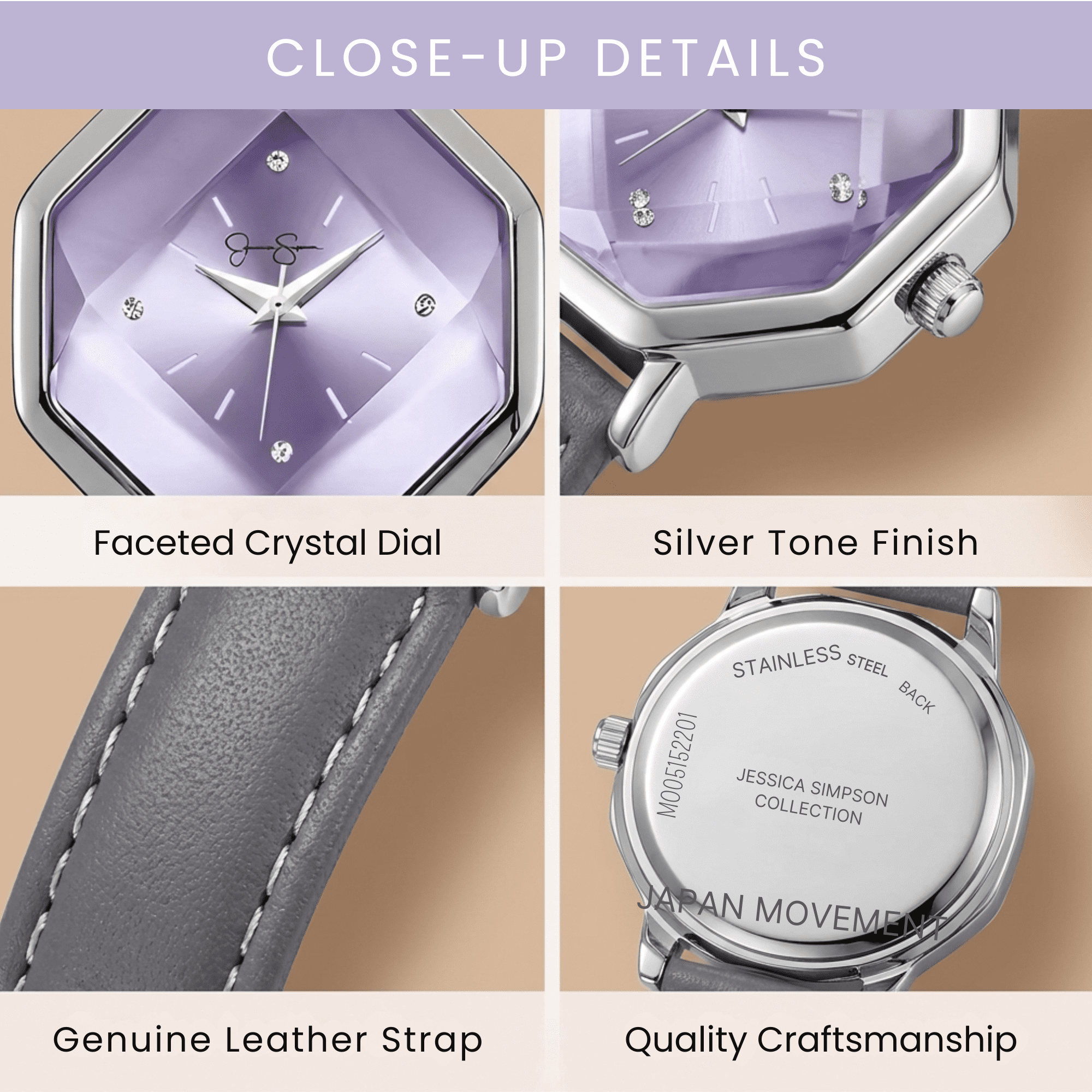 Women’s Fashion Leather Watch – Octagon Dial, Silver Case, Quartz Movement, Elegant Minimalist Dress Watch for Women, Gift for Her
