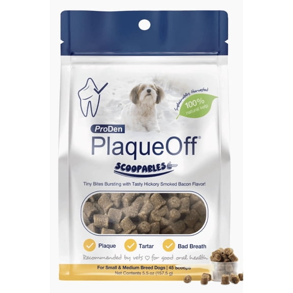 ProDen PlaqueOff Scoopables 45 Scoops Adult Meat & Hickory Dry Dog Food Topper, Small: 5.5-oz bag