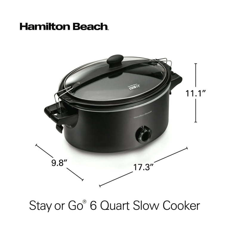 Hamilton Beach Stay or Go Slow Cooker, 6 Quart Capacity, Lid Lock, Serves  7+, Removable Crock, Black, 33261 