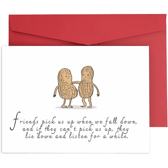 Cute Peanut Friends Card – "Friends Pick Us Up" Quote – Envelope Included, Blank Inside – Perfect for Friendship, Support, or Just Because