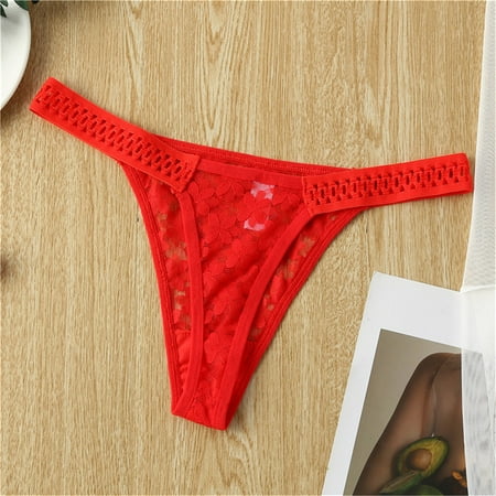 

MRULIC lingerie for women Women s Essentials Stretch Bikini G-String Panty Lace Trim 3 Colors Comfy Underwear Red + L