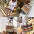 thumbnail image 5 of Women Summer Retro Straw Bag Hand-woven Colorful Large Boho Shoulder Bag Handle Beach Handbags with Leather Shoulder Strap, 5 of 8