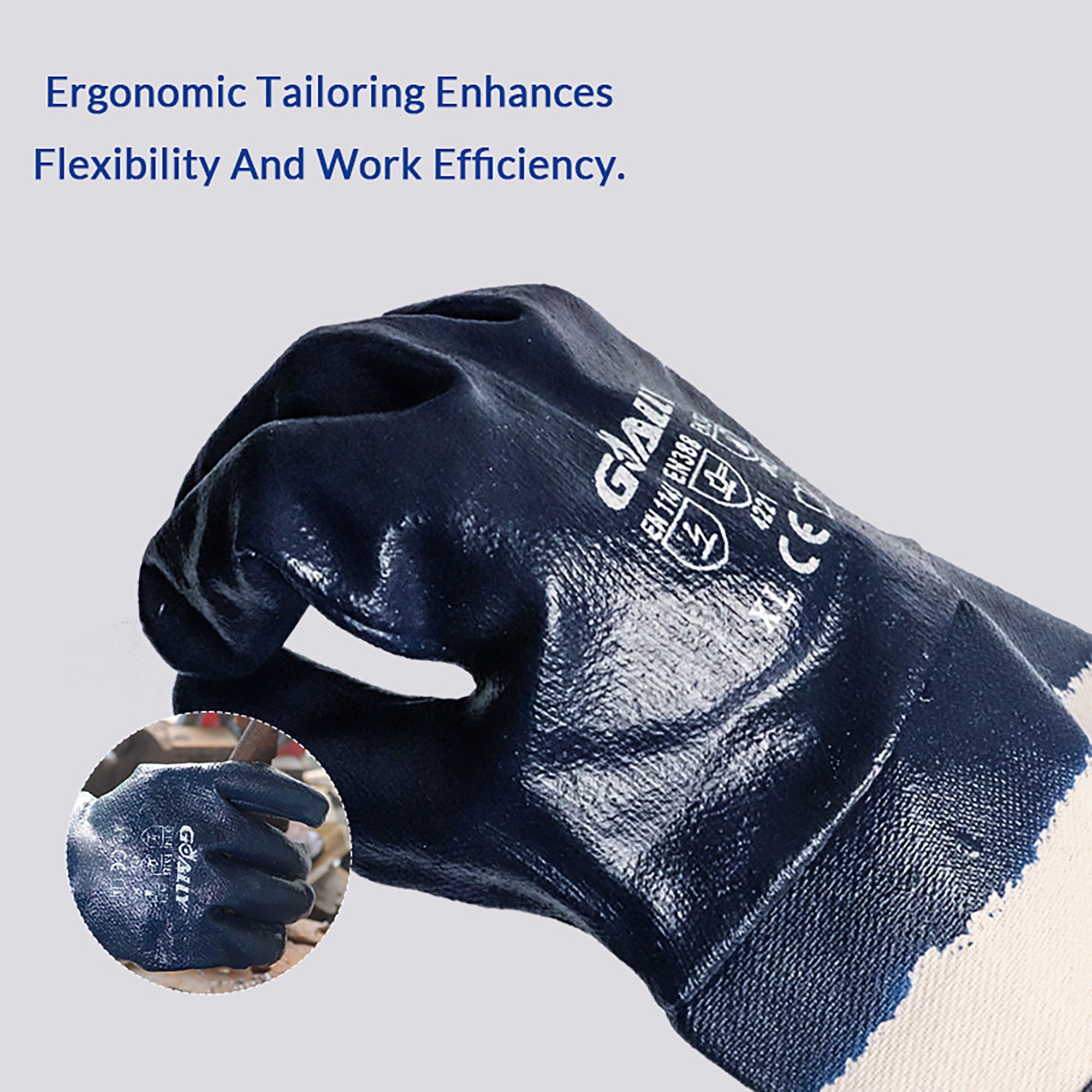 Nitrile Coated Work Gloves Waterproof and Oil Resistant, Heavy Duty Safety Gloves with Wide Cuff Ideal for Automotive, Mechanical & Industrial Use
