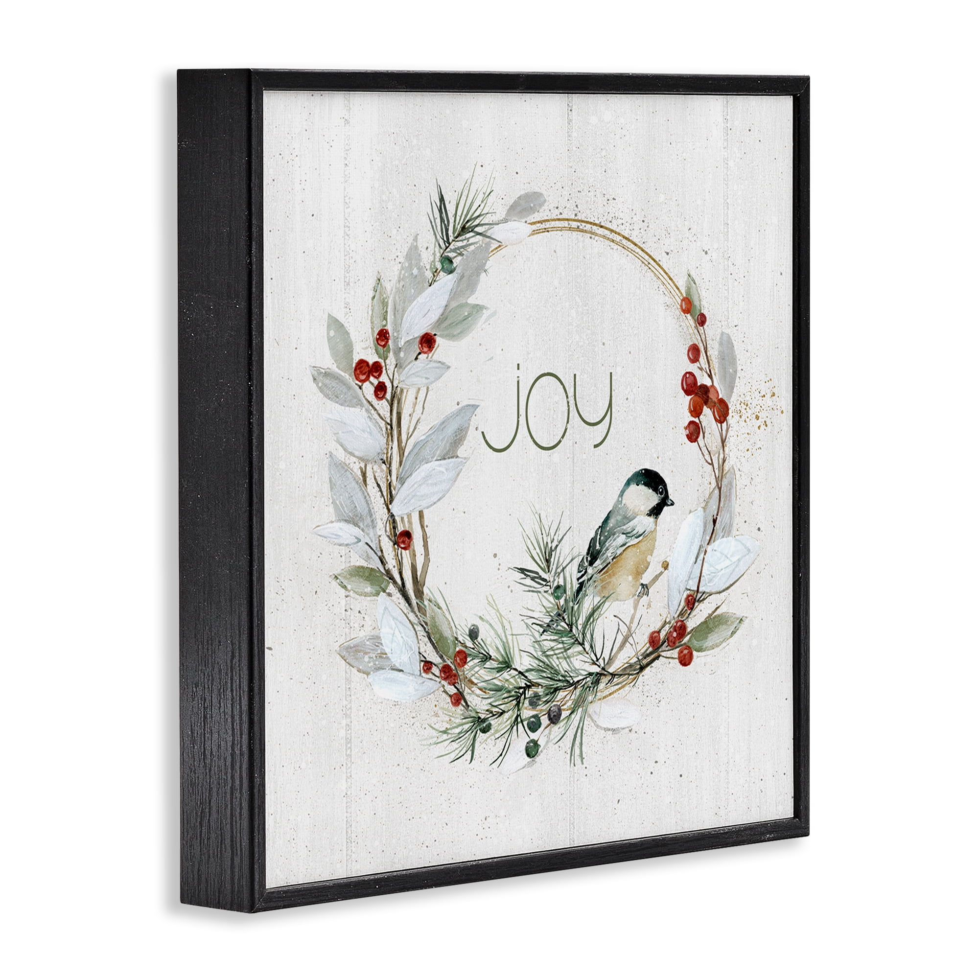 Stupell Industries Simple Joy Winter Wreath Holiday Painting Black Framed Art Prints Wall Art, 24 x 24