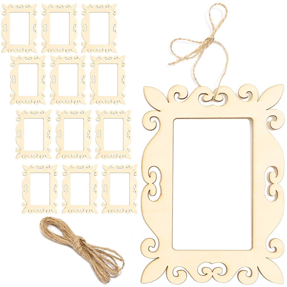 12 Packs Unfinished Mini Wood Frames, Wooden Frame Cutout for DIY Craft