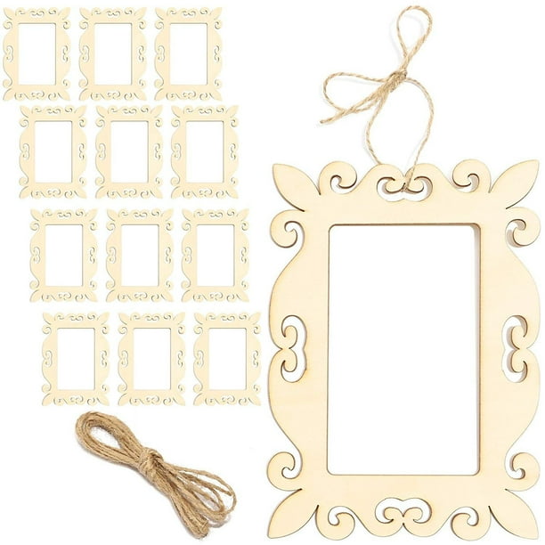12 Packs Unfinished Mini Wood Frames, Wooden Frame Cutout for DIY Craft