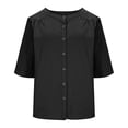 thumbnail image 6 of Summer Tops Trendy 2026,Summer Tshirt Shirts For Women 3/4 Sleeve Cotton Linen Button Down Tunic Tops Casual Loose Round Neck Blouses, 6 of 6