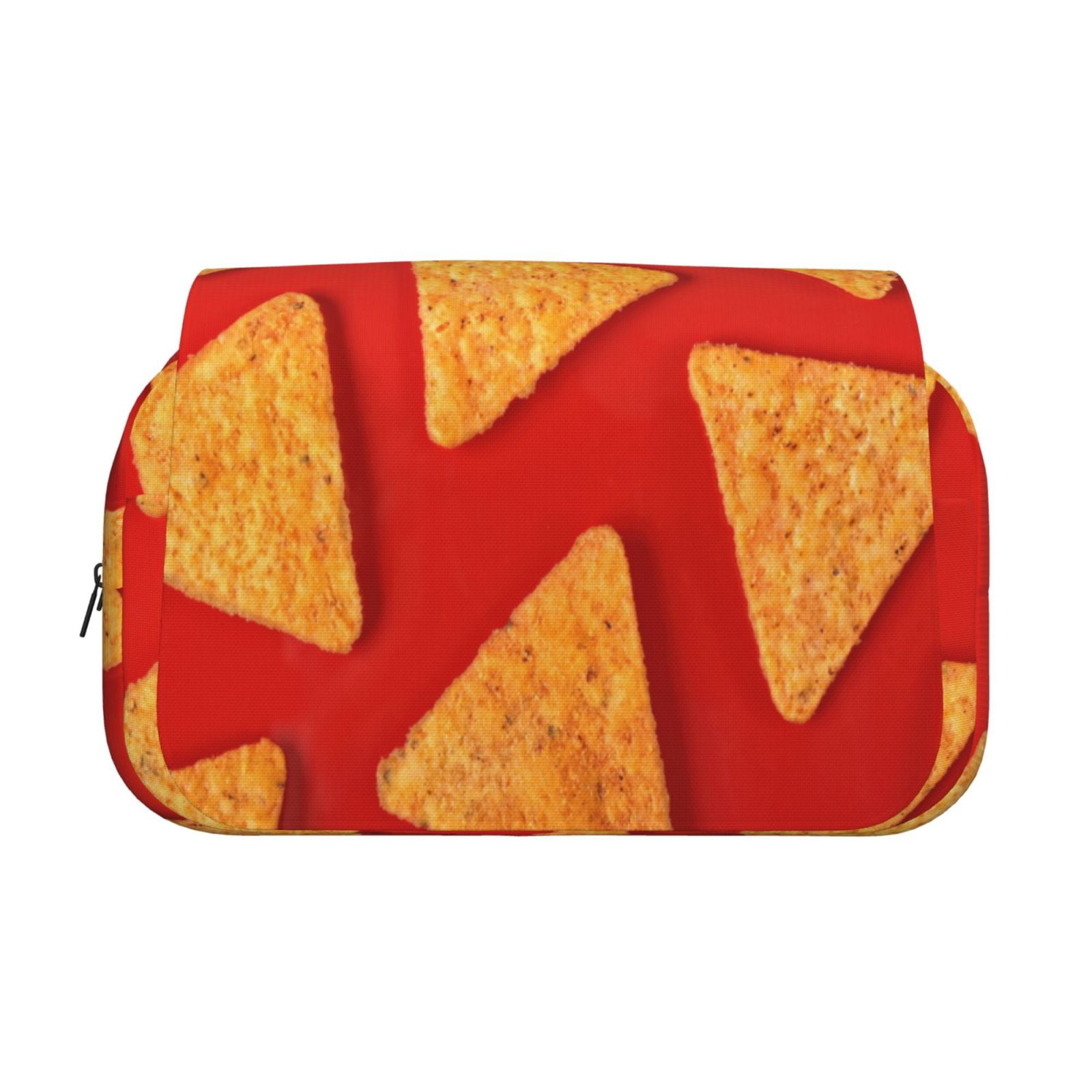 Rateoe Tortilla chips Pattern Double Clamshell Pen Case, Storage Organizer with Two Zipper Compartments– Holds Up to 50 Pencils & Pens