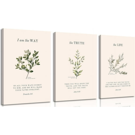 Christian Bible Canvas Wall art Religious Psalm Verse Painting Picture Wall Decor Matthew Green Plant Floral Poster Print Artwork for Bedroom Living Room Study Home Decoration