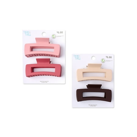 Time and Tru Adult Women's Pink/Brown Claw Hair Clips, 4-Pack