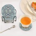 thumbnail image 5 of Haosy Set of 6 Drink Woven Coaster with Holder Heat Resistant Non-Slip Bar Coasters 4 Inches Blue Pink Flower Damask, 5 of 7