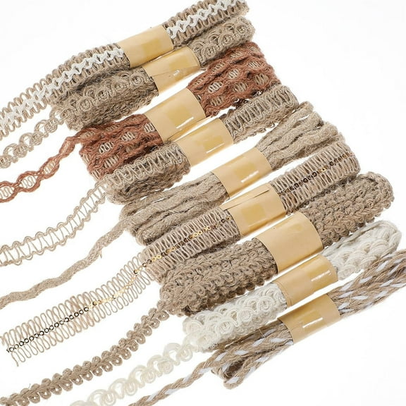 Triani 9 Rolls Rolls Jute Ribbons Lace Burlap Each Roll 78.7 Inches Vintage Burlap Ribbons Flat Ribbons Burlap Wired Ribbon Twine String for Crafts Wrapping Home Decoration