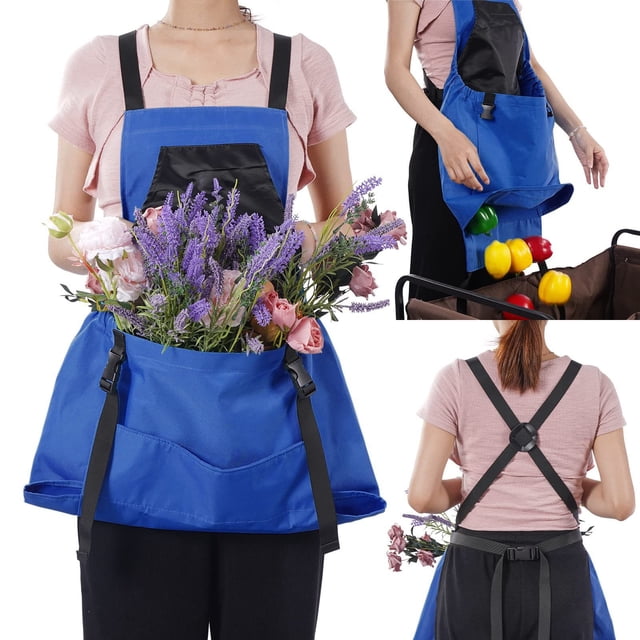Gardening Apron with Pockets | Heavy Duty Canvas Large Bottom Release Pocket | Multi-Purpose Fruit Storage & Foraging Bag | Double Stitched | Comfortable Adjustable Strap | Set of 2 | Unisex