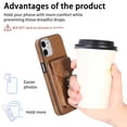 thumbnail image 3 of Compatible with iPhone 11 Card Slot Back Case, 360 Degree Rotatable Ring Stand Plating Button PU Leather Support Magnetic Car Mount Phone Case Cover for iPhone 11, Brown, 3 of 14