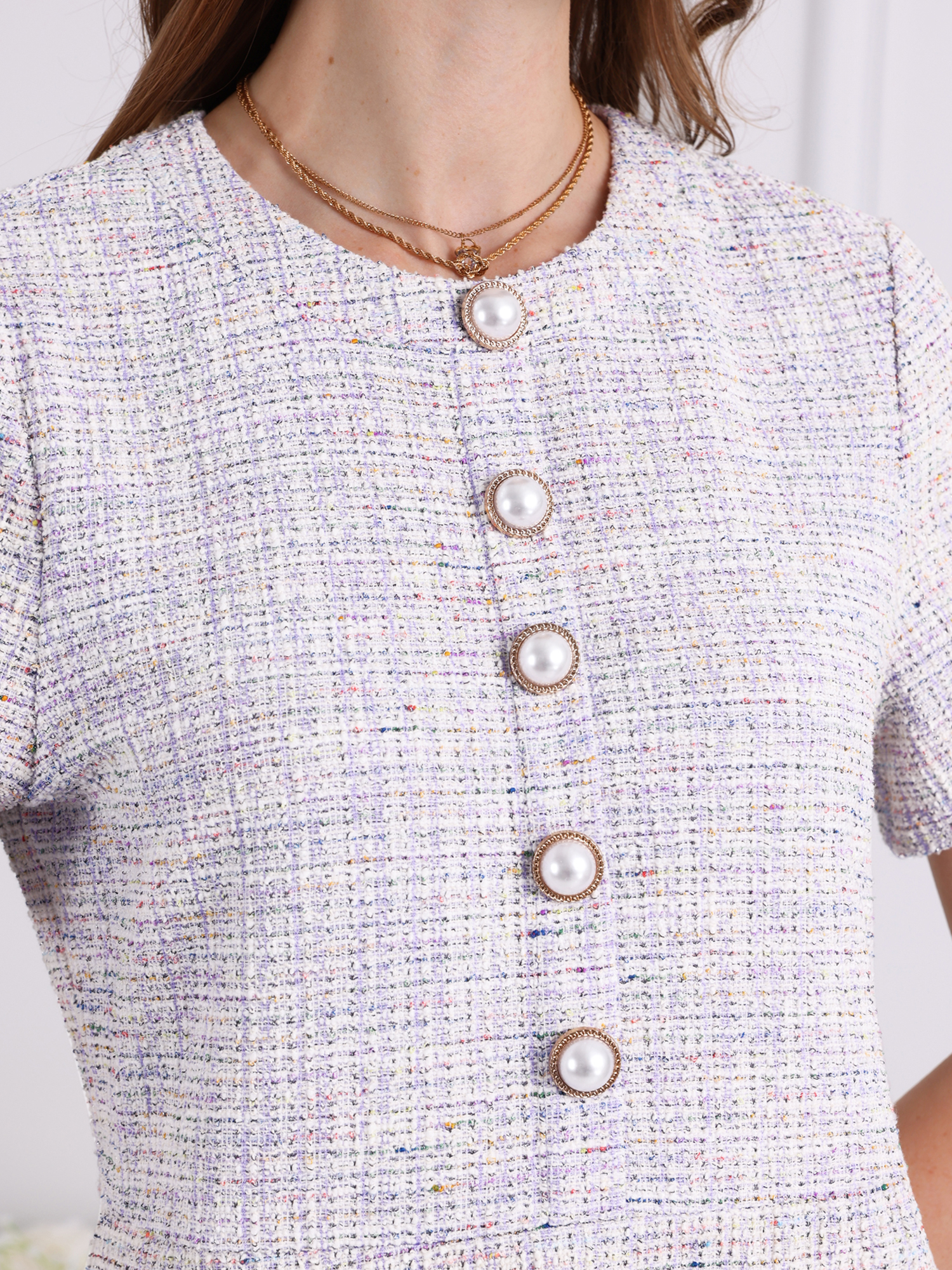 DARING DIVA Women's Short Sleeve A-line Dress Button Decor Dress M Purple