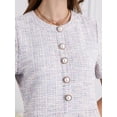 thumbnail image 3 of DARING DIVA Short Sleeve A-line Button Decor Tweed Dress S Purple, 3 of 6