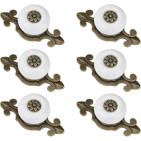 Round Door Knobs Vintage Drawer Knobs 6 Pieces Copper And White