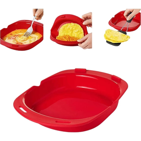 Silicone Microwave Omelet Maker, Nonstick Foldable Egg Poacher Tray, Heat Resistant Breakfast Cooker for Quick Meals, Kitchen Gadget Red (K)