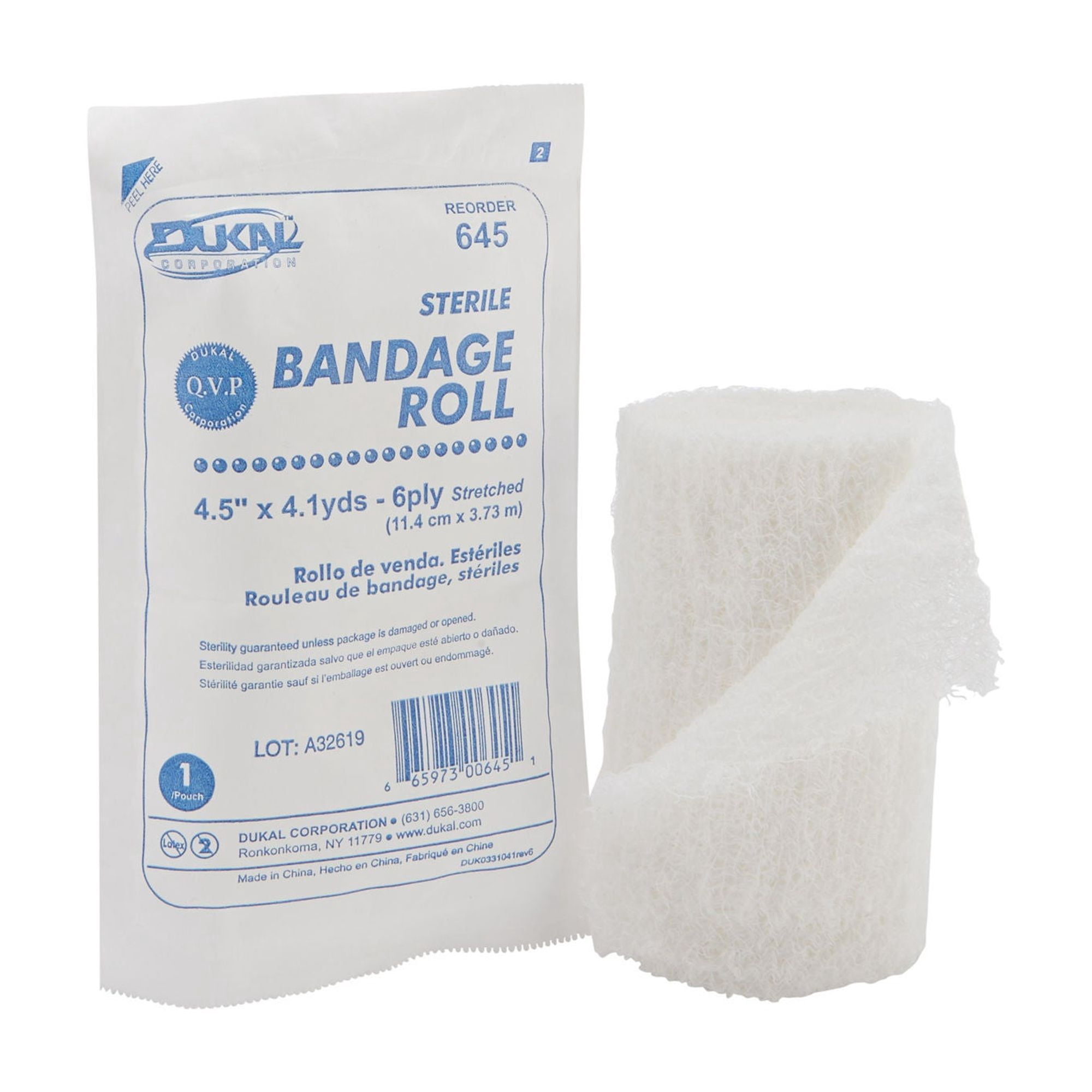 Dukal White Fluff Bandage Roll Sterile 4.5" x 4.1 Yd 645 100 per Case