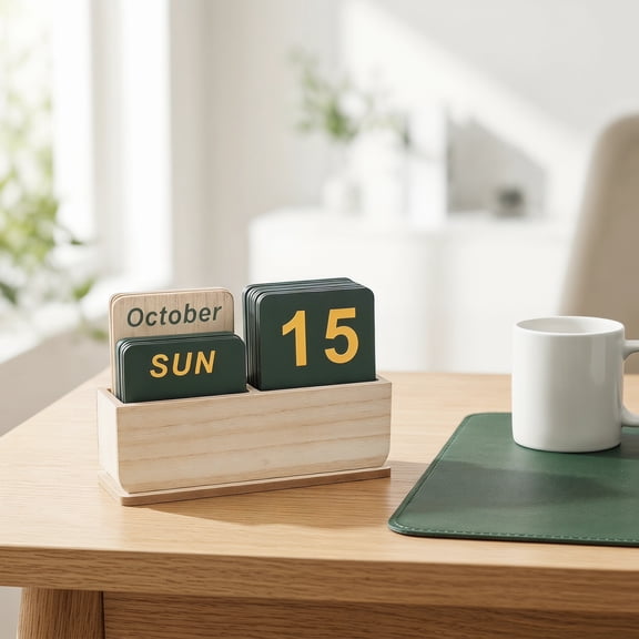 Large Wooden Perpetual Desk Calendar, 5.9 Inch Modern Farmhouse Flip Calendar with Large Display, Reusable Daily Desktop Organizer for Home Office Decor