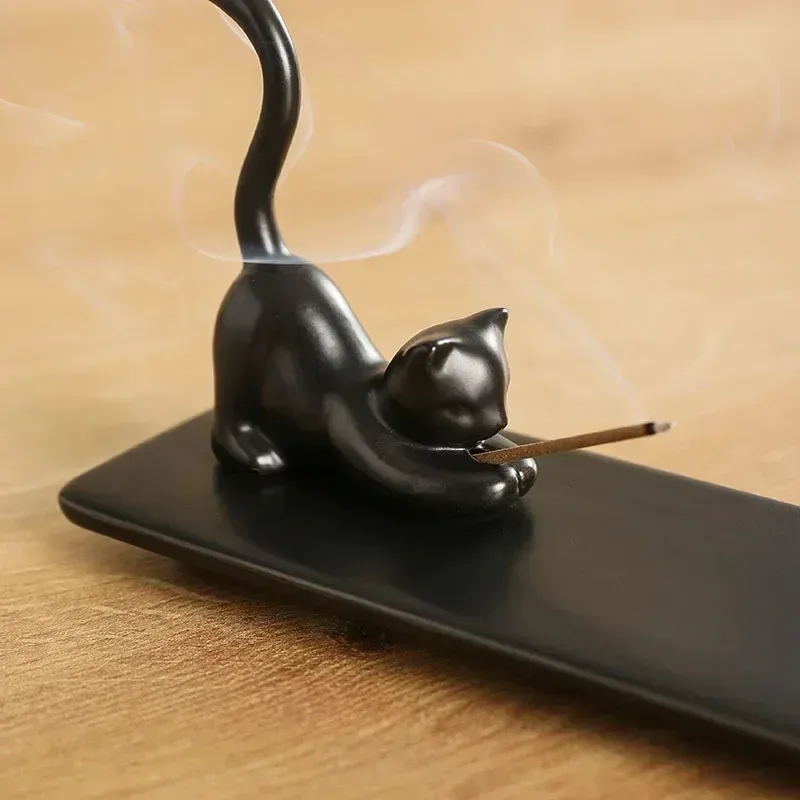 1pc,Home Decor Incense Burner Cute Cat Lovely Rabbit Incense Stick Holder Ceramic Handicraft  Friend Gifts- Without Incense