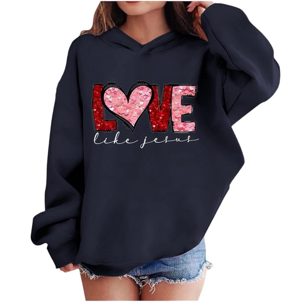 Sudadera con capucha y estampado de corazón de San Valentín, sudadera de manga larga para niños y niñas, chaqueta para niñas de talla mediana y grande.