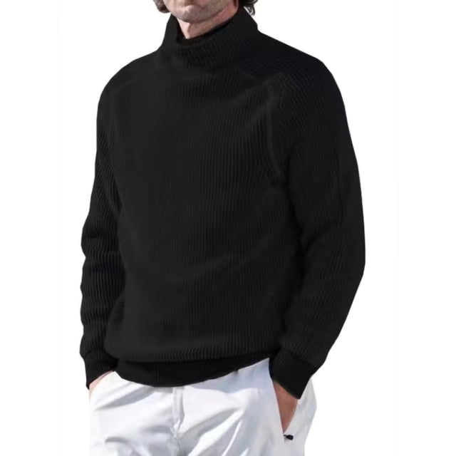 Tenmix Chandails d'Hiver Chauds pour Hommes Pull Tricoté Manches Longues Col Roulé Noir TG