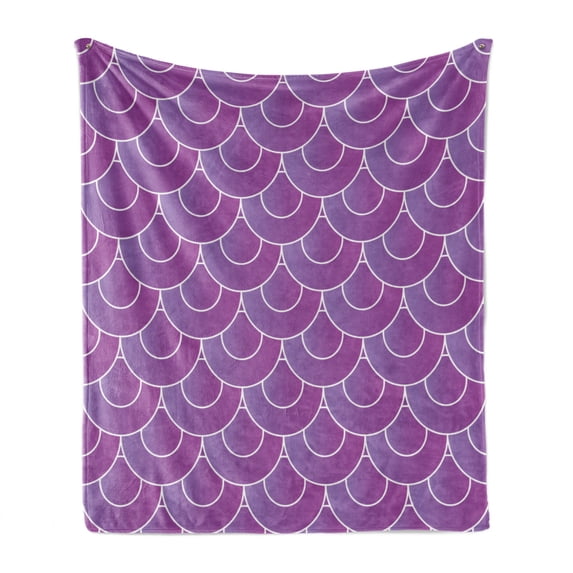 Abstract Soft Flannel Fleece Blanket, Vibrant Tone Geometric Pattern with Traditional Japanese Style Half Circles, Cozy Plush for Indoor and Outdoor Use, 50" x 60", Fuchsia and White, by Ambesonne