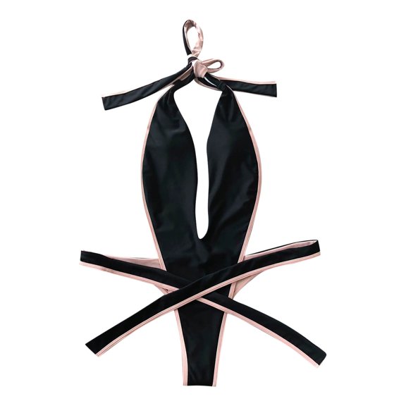 REORIAFEE One Piece Bathing Suit for Women Swimsuit Monokini Swimwear Fashionable Beachwear Leopard Lace Strap Hollow Out One Piece Swimsuit Black S