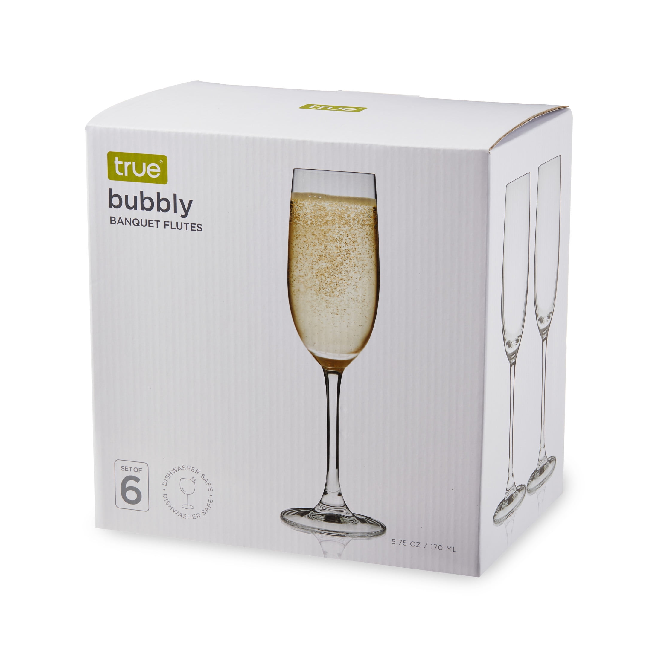 True Stemmed Champagne Flutes for Outdoor, Home Bar Gifts, 5.75 oz Set of 6