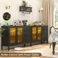thumbnail image 2 of Aheaplus Sideboard Buffet Cabinet with 3 Wood Drawers, Storage Cabinet with Power Outlet & LED Light, 2 of 7