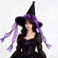 thumbnail image 5 of Hsqqdc Women Ruffled Pointer Hat Velvet Ribbon Bow Fantasy Theme Event Masquerade Cap, 5 of 7