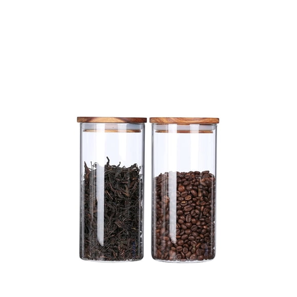 KKC HOME ACCENTS Glass Tea Canisters for Loose Leaf Tea,Airtight Glass Containers with Wood Lids,39 Fl oz
