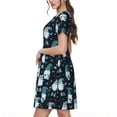 thumbnail image 2 of Picia Christmas Gnome blue Pattern Women's Short Sleeve Summer Dress Pleated Loose Swing Knee Length Short Sleeve Swing Dresses, 2 of 6
