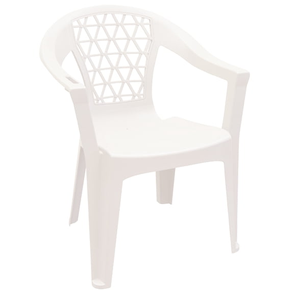 Adams Penza Outdoor Resin Stack Chair with Phone Holder, Plastic Patio Furniture, White