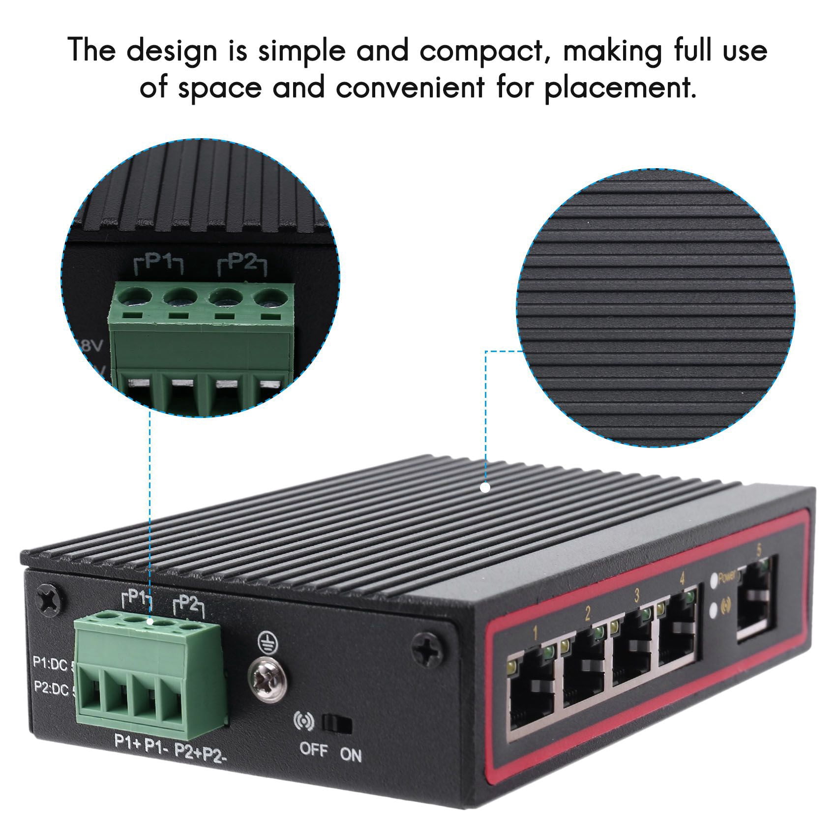 5-Port RJ45 10/100M Ethernet Desktop Switch Network Laptop DIN Rail Type
