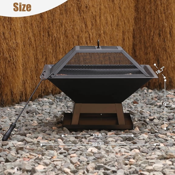 19.8inch Portable Small Fire Pit with a Removable Ash Pan, Fire Poker, Mesh Lid, 2 in 1 Square Outdoor Fireplace for BBQ, Outside Heating, Bonfire Party, Camping, Backyard, , RV Trip