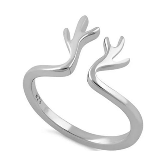925 Sterling Silver Platinum Plated Antlers Women Valentines Day Gifts Ring