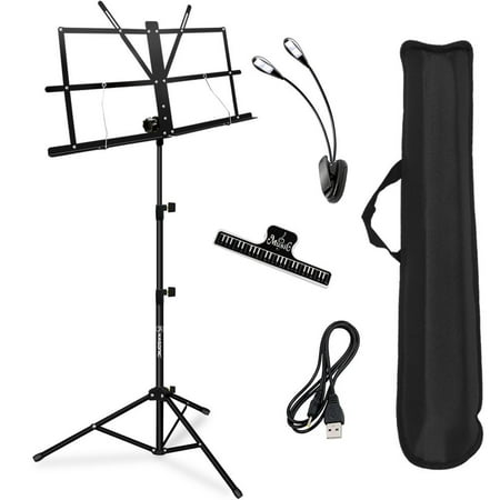 Music Stand, Kasonic Professional Collapsible Music Stand Portable and Lightweight with LED light, Music Sheet Clip Holder and Carrying Bag Suitable for Instrumental (Best Portable Music Stand)