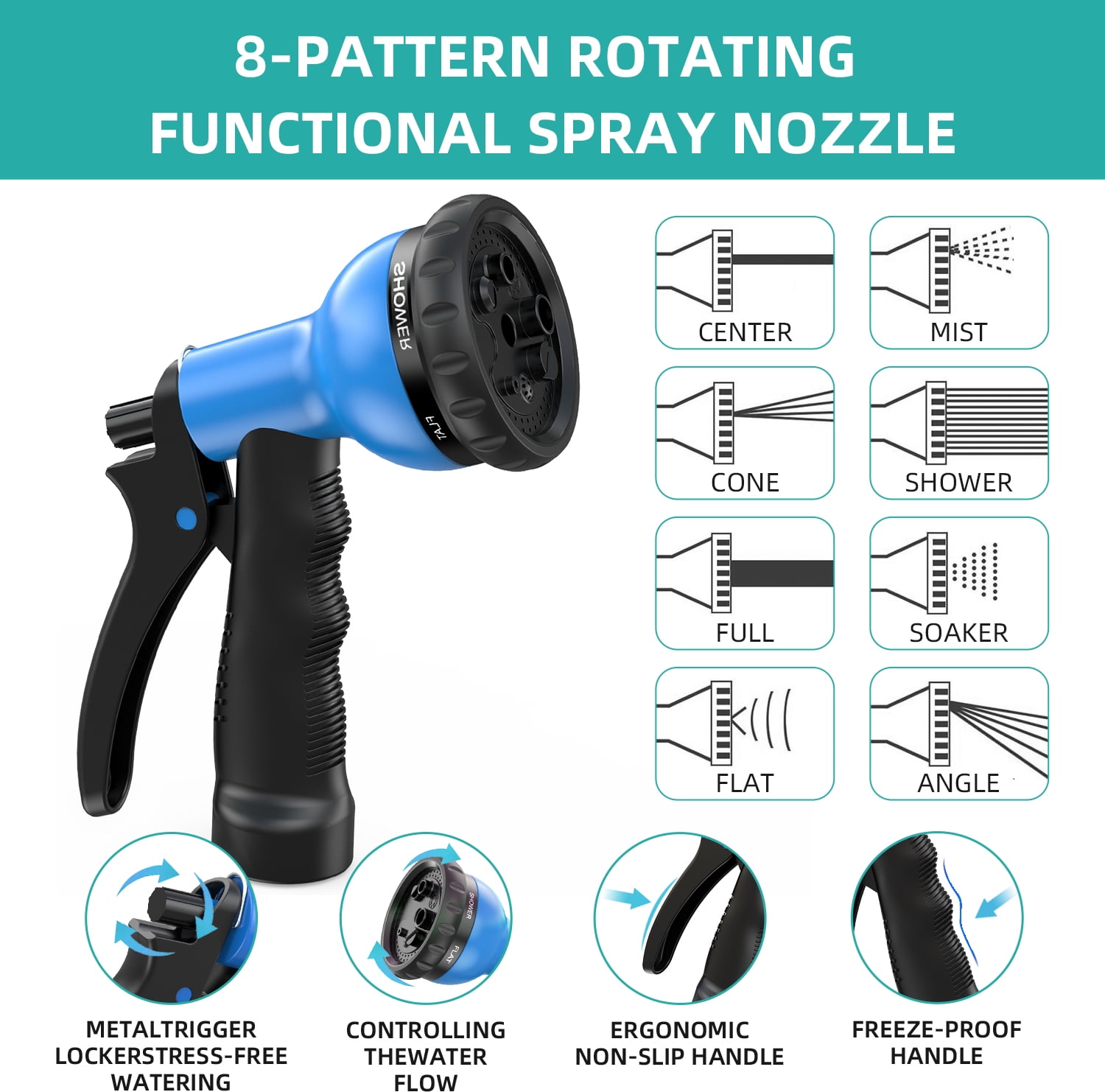 SUNDAN Expandable Garden Hose 50ft No Kink Flexible Water Hoses for Outdoor with 8-Pattern Spray Nozzle(Black/Blue)