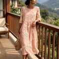 thumbnail image 3 of Ahabrexf Summer Dresses for Women, Floral Embroidered 3/4 Sleeve Round Neck Casual Midi Dress for Beach Vacation Wear, 3 of 8