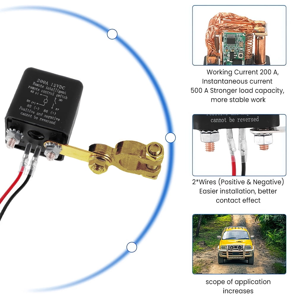 VTIN 12V Remote Battery Disconnect Switch 200A Rated 500A Instantaneous, Negative Pole Cut Off, Anti-Theft Battery Isolator Kill Switch for Car Truck RV ATV