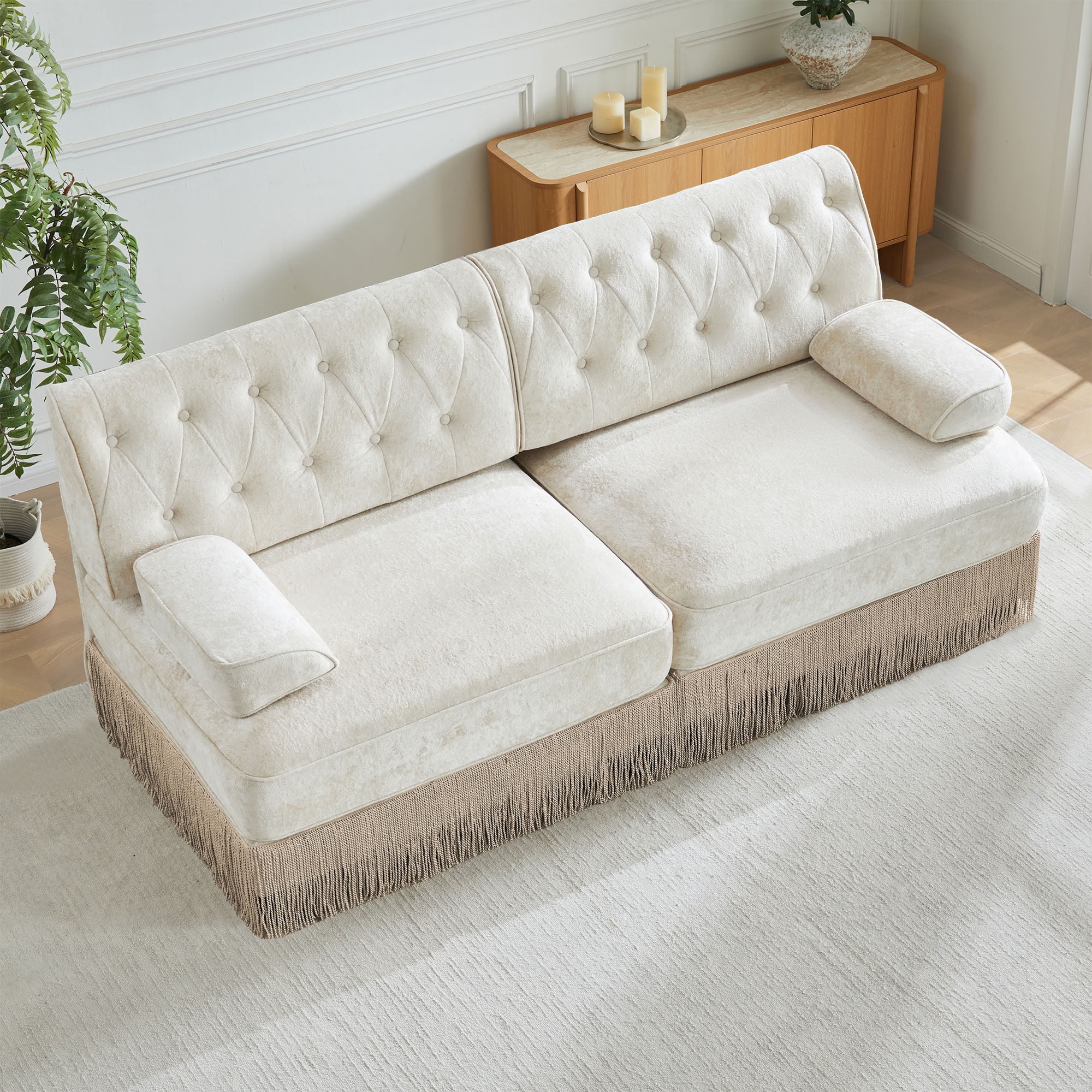 MAYEERTY Modular Tufted Sectional Sofa with Tassel Fringe Skirt, Free Combinable Loveseat Couch for Living Room Bedroom Rest Area