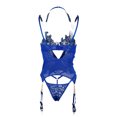 thumbnail image 2 of VISgogo Conjunto de lencería sexy de dos piezas para mujer, ropa interior y bragas huecas de color sólido, azul / negro VISgogo moda, 2 of 6