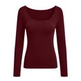 thumbnail image 2 of Long Sleeve Undershirt for Women Scoop Neck Slim Fit Basic Top Layering Tee Thermal Tops for Women Red S, 2 of 6