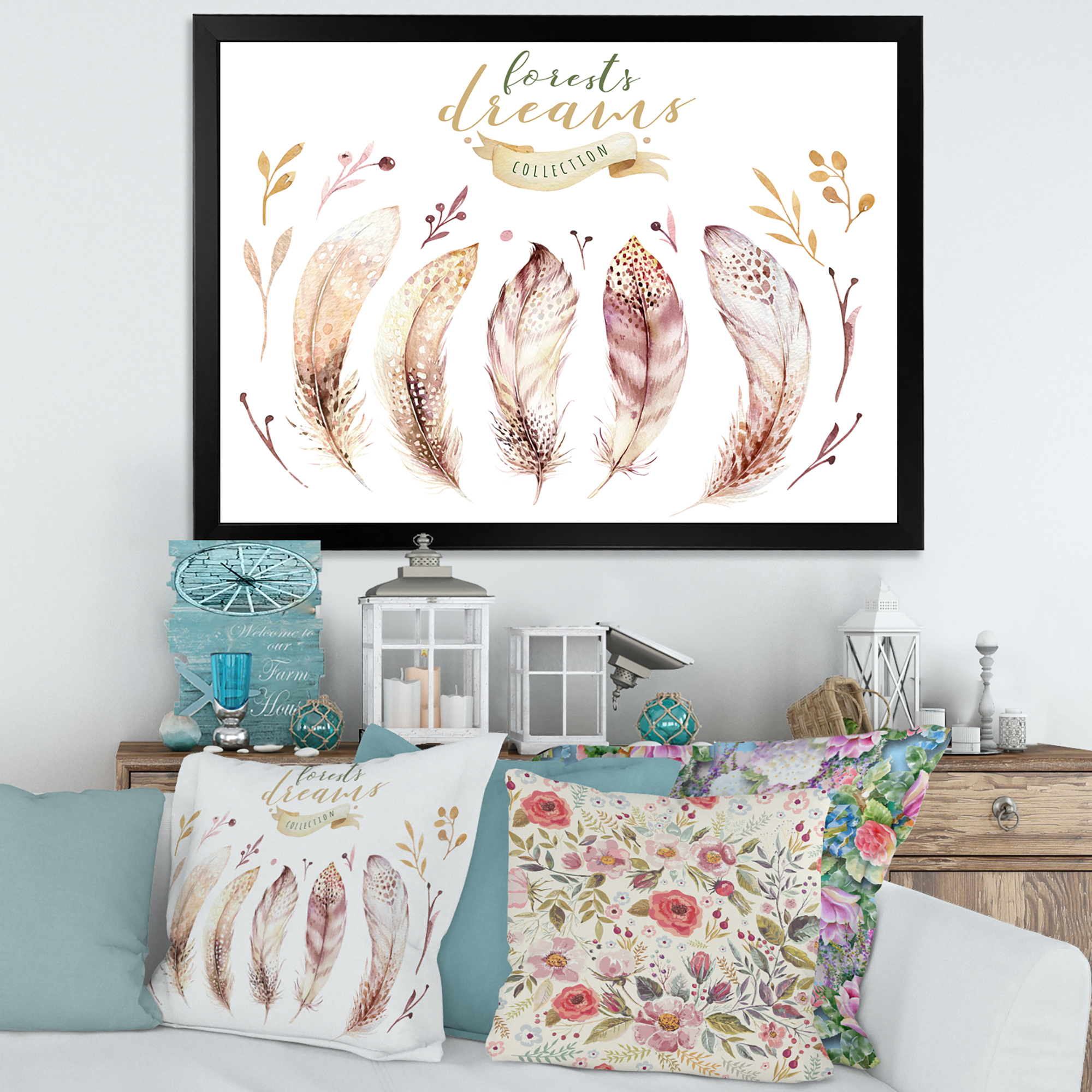 Designart 'Vital Feathers In Ethnic Boho Style' Bohemian & Eclectic Framed Art Print