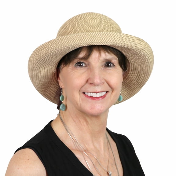 Sun Hats for Women Summer Beach Packable Travel 50  UPF Sun Protection Ladies Headwear for Small Heads Upturned Kettle Brim Sausalito Tan