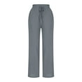 thumbnail image 4 of Wide Leg Pants for Women Dressy New Women's Cotton Linen Straight Leg Pants Elastic Drawstring Casual Trousers with Pockets Summer Beach Pants Gray L, 4 of 7