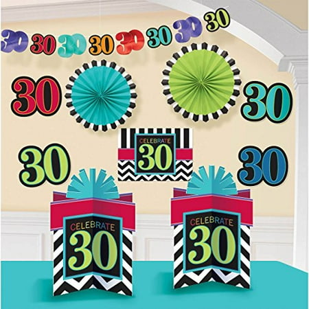 Must-Have Chevron and Stripes 30th Birthday Party Assorted Room Decorating Kit , Pack of 10, Multi , 10.5